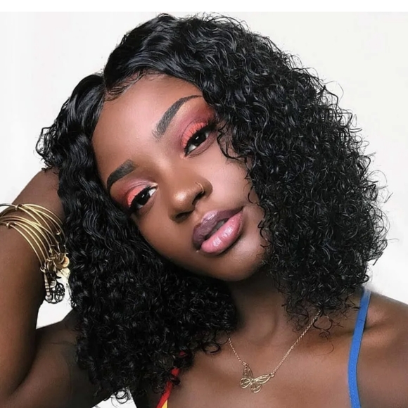 Women's Curly Wavy Short Wigs Dark Black Ladies Costume Synthetic Hair - Picture 7 of 12